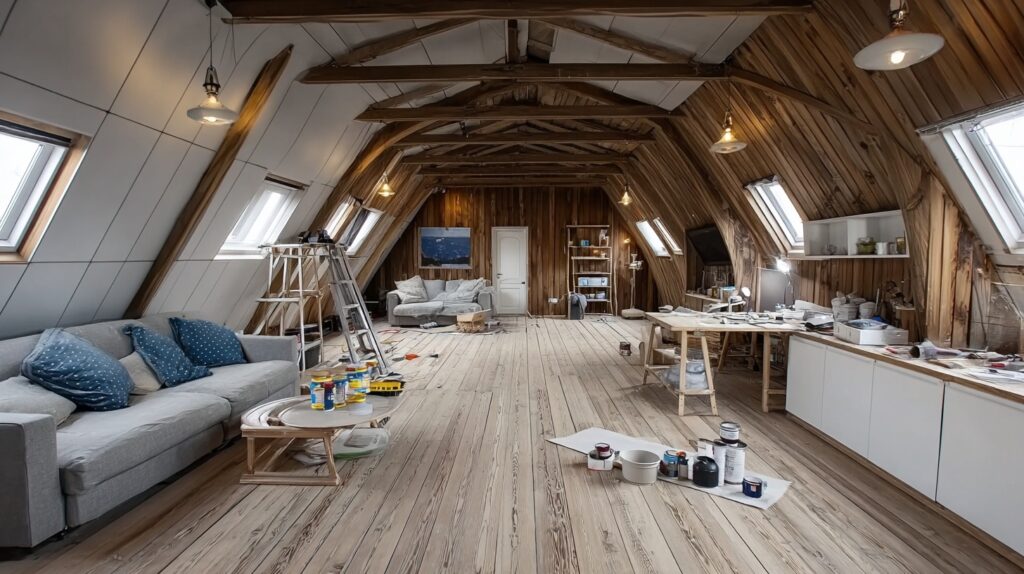 big attic remodeling is in progress