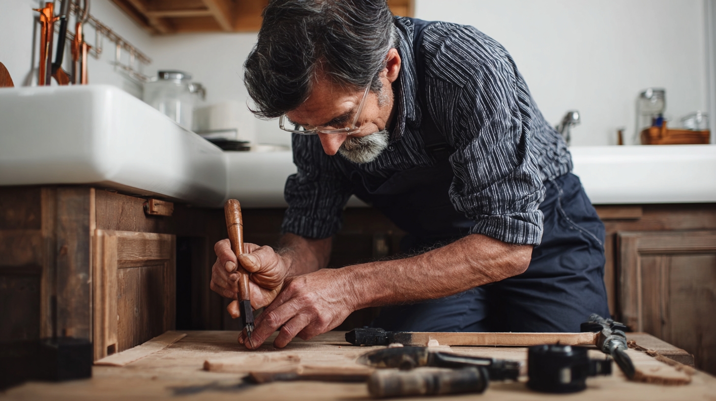 Handyman at work in a bathroom