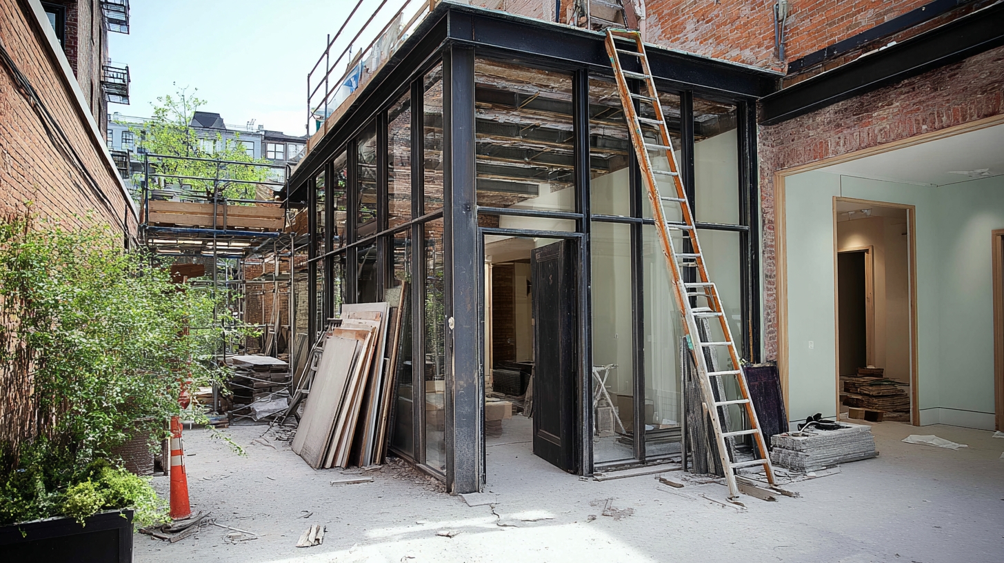 NYC home renovation in progress photo from outside