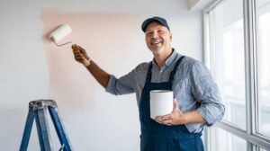 Painting and plastering contractor workers at work