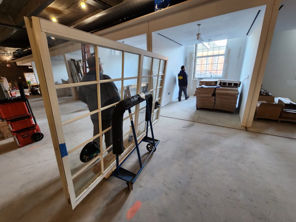 commercial windows replacement in progress