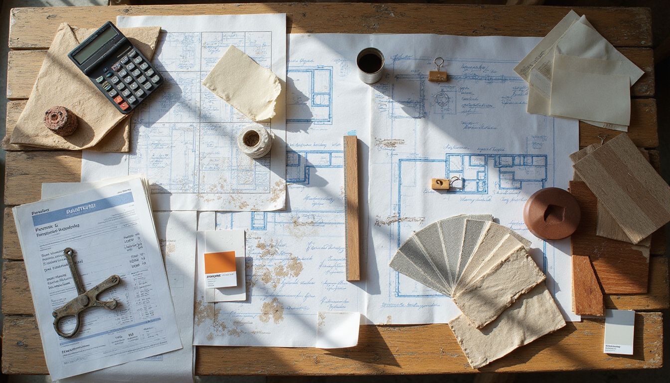 room addition blueprints on the table