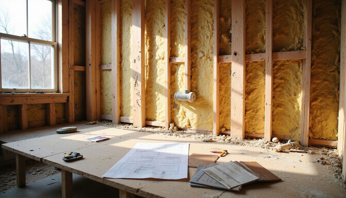 A mid-renovation kitchen showcases exposed structures, tools, and materials, highlighting the transformative process of home remodeling.